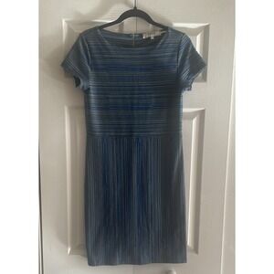 Sade Womens 6 Shift Dress Blue Green Striped Textured Career Short Sleeve Shift